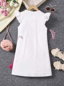 Robe à manches courtes à empiècement en tulle avec imprimé personnage pour les jeunes filles - Blanc - Voir 2