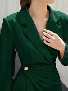 BizChic 女士秋季翻领裹身连衣裙，休闲都市通勤简约时尚基础商务休闲装，OL正式音乐会优雅礼服