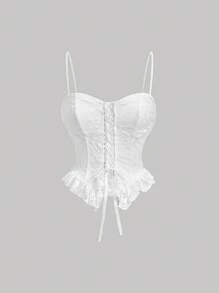 SHEIN MOD Women's White Lace-Up Lace Camisole Tank Top - White - View 1