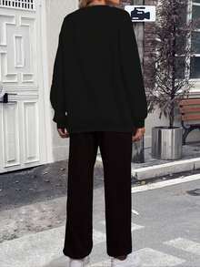 INAWLY 女士遊戲手柄和字母印花絨毛運動服套裝 - 黑色 - 查看 2