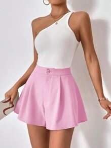 SHEIN Essnce 純色休閒短褲 - 粉色 - 查看 6