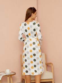 Maternity Fashionable Colorful Polka Dot Nursing Dress - Multicolor - View 2