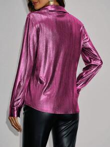Allurite Shiny Long Sleeve Shirt - Hot Pink - View 2