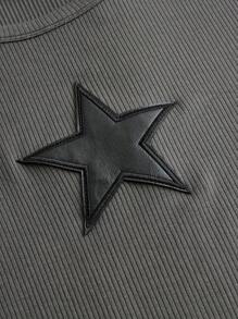 SHEIN Girlism 2 Peças/conjunto De Camiseta Teen Girls Manga Curta Com Padrão De Estrelas Em Malha Canelada E Calça Cargo Casual