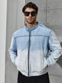 Manfinity Homme Nam Kích thước lớn Biến đổi dần Áo khoác denim Với Mặt trước Dây kéo - Rửa trung bình - Xem 3