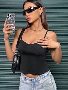 SHEIN Unity 可調式肩帶的背心款坦克上衣 - 黑色 - 查看 6
