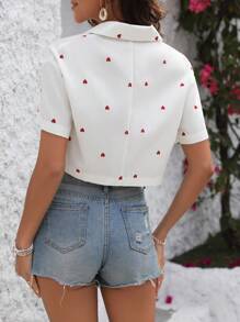 SHEIN EZwear 女性短袖心形印花襯衫 - 彩色 - 查看 2