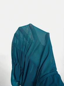 SHEIN BAE 一字肩褶邊網紗上衣 - 墨綠色 - 查看 7