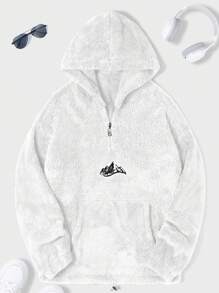 RueChic Men's Mountain Printed Fluffy Hoodie - White - View 1