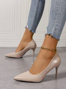 裸色高跟鞋尖头细高跟鞋舒适低帮高跟鞋 - 杏色 - 查看 3