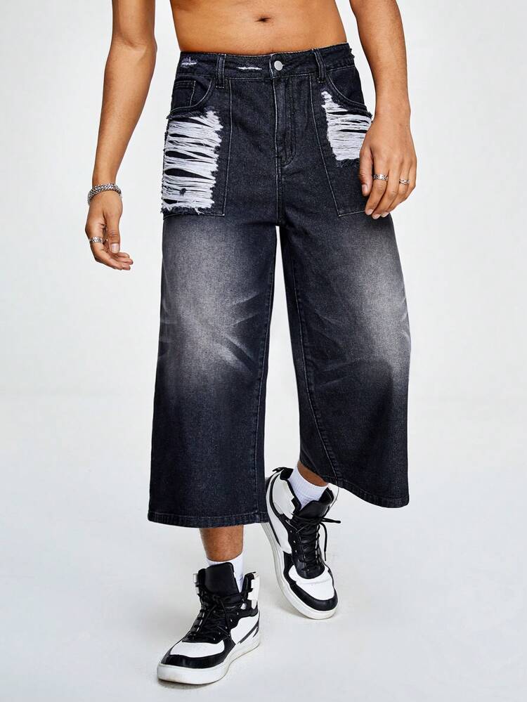 Men'S Distressed Loose Fit Capri Jeans