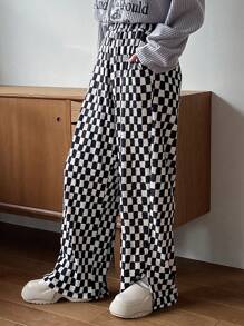 FRIFUL Pantalones de mujer con estampado de cuadros a cuadros