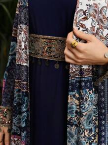 Al Najma Women'S Paisley Print Jacket & Embroidery Patchwork Dress Two Pieces Set 2 Pieces Set - Blue - View 8