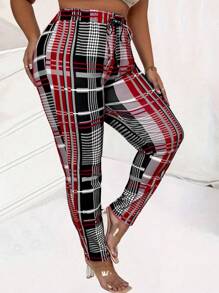 Maweii 大碼格紋印花緊身褲 - 彩色 - 查看 4