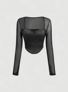 SHEIN MOD Damen asymmetrischer Saum Mesh Splice Top