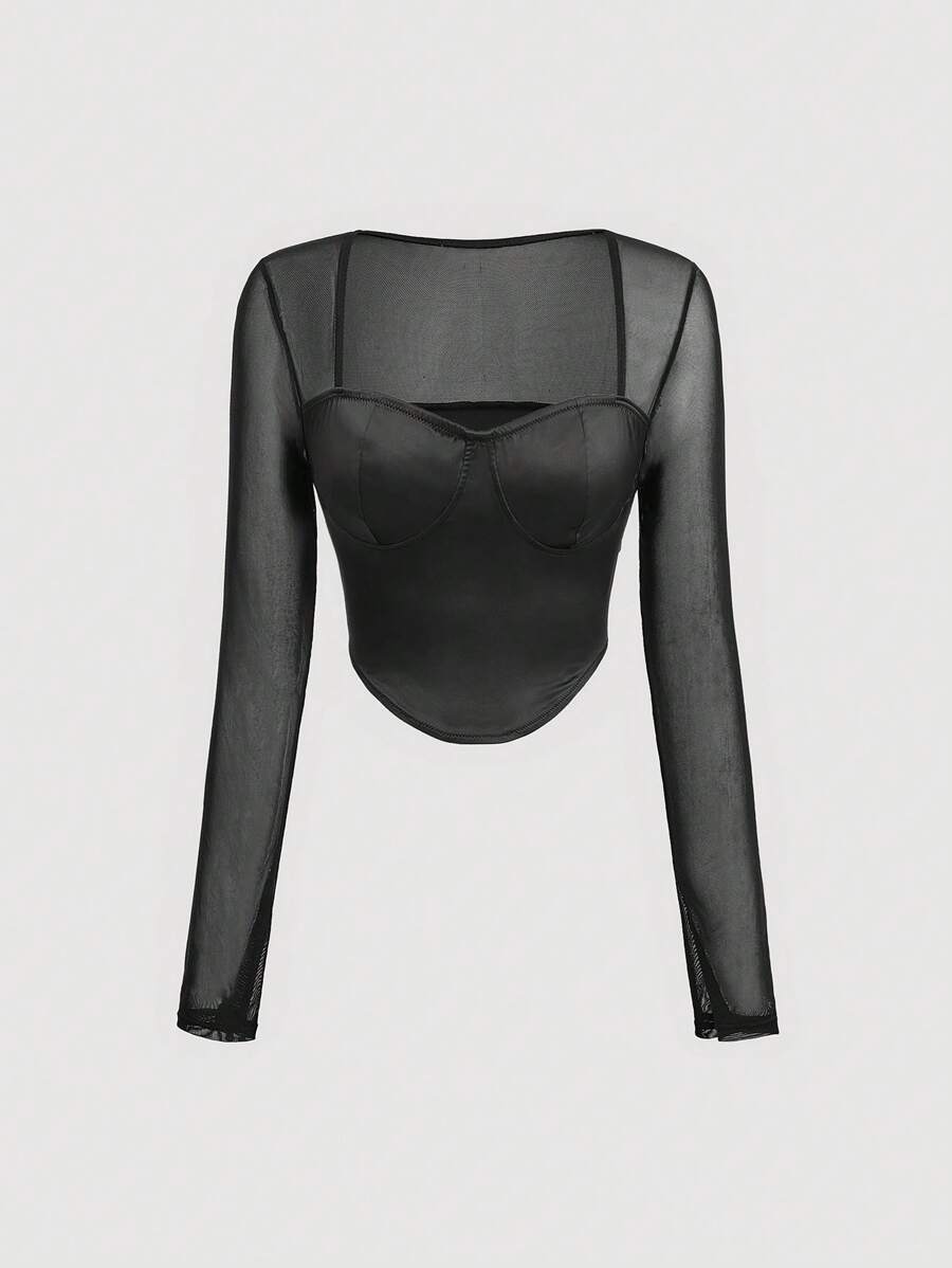 SHEIN MOD Damen asymmetrischer Saum Mesh Splice Top