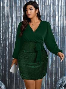 SHEIN Unity 大尺碼女款蘭頓袖包裝設計連身裙 - 墨綠色 - 查看 4