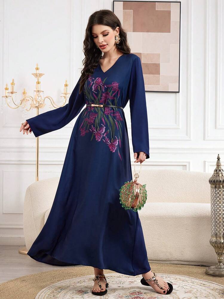 Ladies Floral Print Long Sleeve Dress Fall Cloth For Women