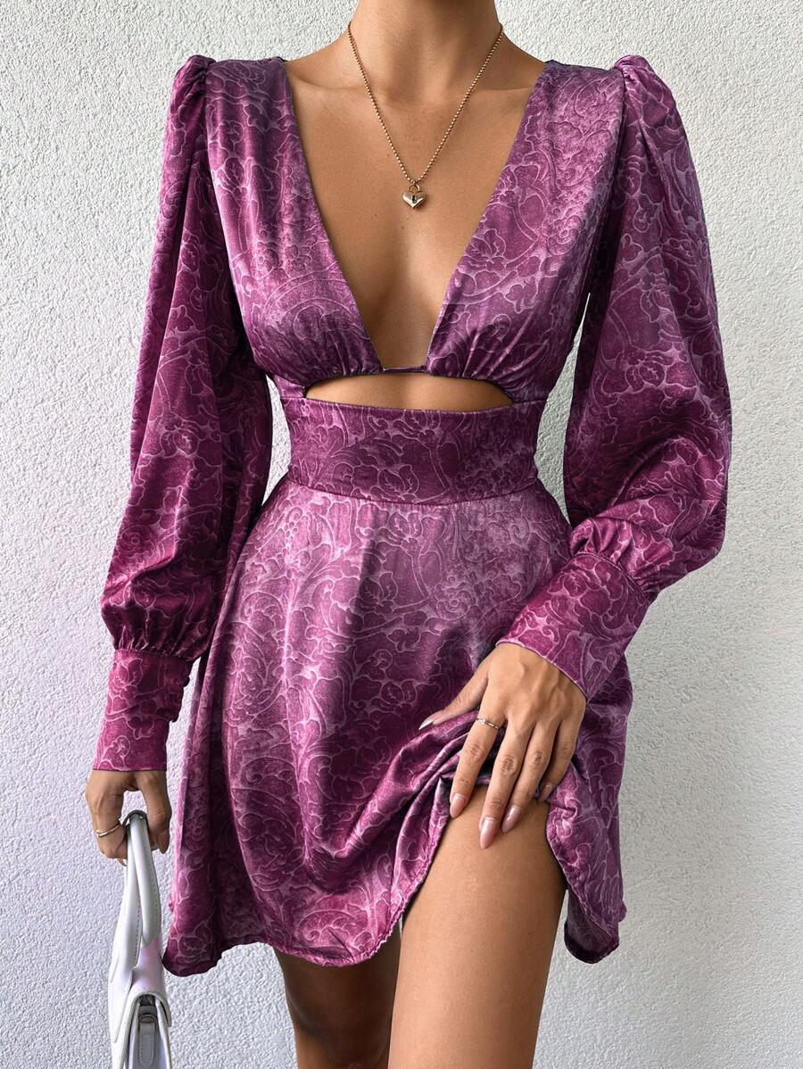 EURMUSE Quý cô Dệt hoa Ren Cắt dán Đầm - Màu tím Violet - Xem 1