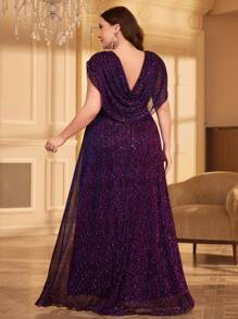 Plus Size Women V-Neck Sequined Party Dress Wedding Guest Dress Formal Dress Evening Dress,Gown - 紫色 - 查看 2