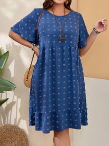 EMERY ROSE Plus Size Women's Blue Ruffle Trim Short Sleeve Cutout Doll Dress For Spring - Baby Blue - View 5