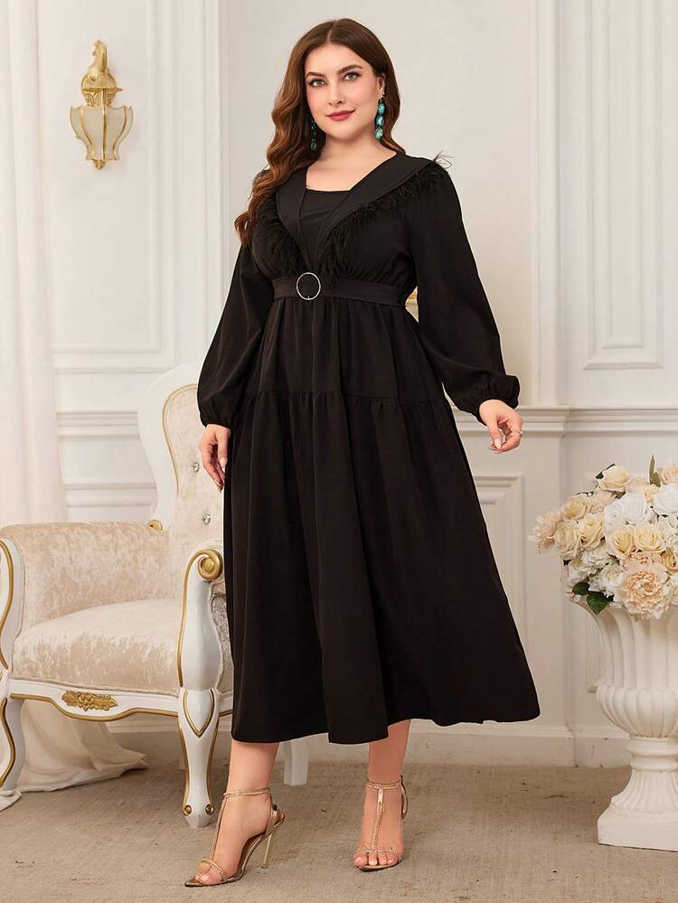 Plus Size Ladies' Elegant Lantern Sleeve Square Neckline Dress Long Evening Dresses