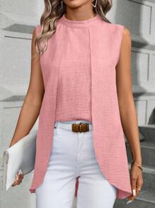 EMERY ROSE Women'S Sleeveless Solid Color Asymmetrical Hem Shirt