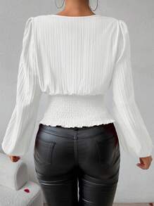 Chiquease V-Neck Lantern Sleeve Elegant Blouse Fall Cloth For Women - White - View 2