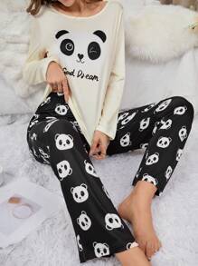 Women's Panda Pattern Pajama Set - Multicolor - View 6