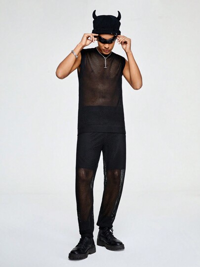 ROMWE Avant Conjunto De Suéter De Punto Hueco De Color Sólido Para Hombres