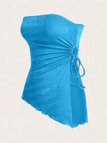 SHEIN EZwear 女裝側扭結筒頂 - 藍色 - 查看 6