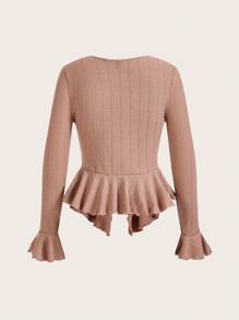 SHEIN MOD Women V-Neck Ruffle Trim Button Front T-Shirt With Hemline For Valentine's Day