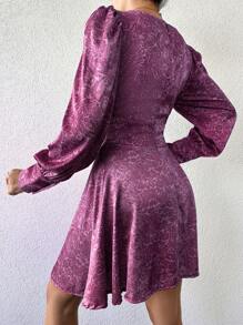 EURMUSE Ladies' Jacquard Lace Cutout Dress - Violet Purple - View 2