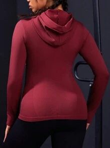 SHEIN Sports 大尺碼純色無縫運動連帽衫 - 酒紅色 - 查看 2