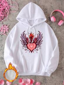 Flirla Plus Size Long Sleeve Sweatshirt With Printed Design, Suitable For Valentine's Day - White - View 5