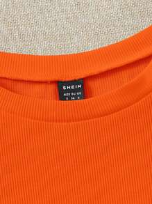 Soleia Women's Round Neck Ruffled Sleeve Knit T-Shirt - Orange - View 6