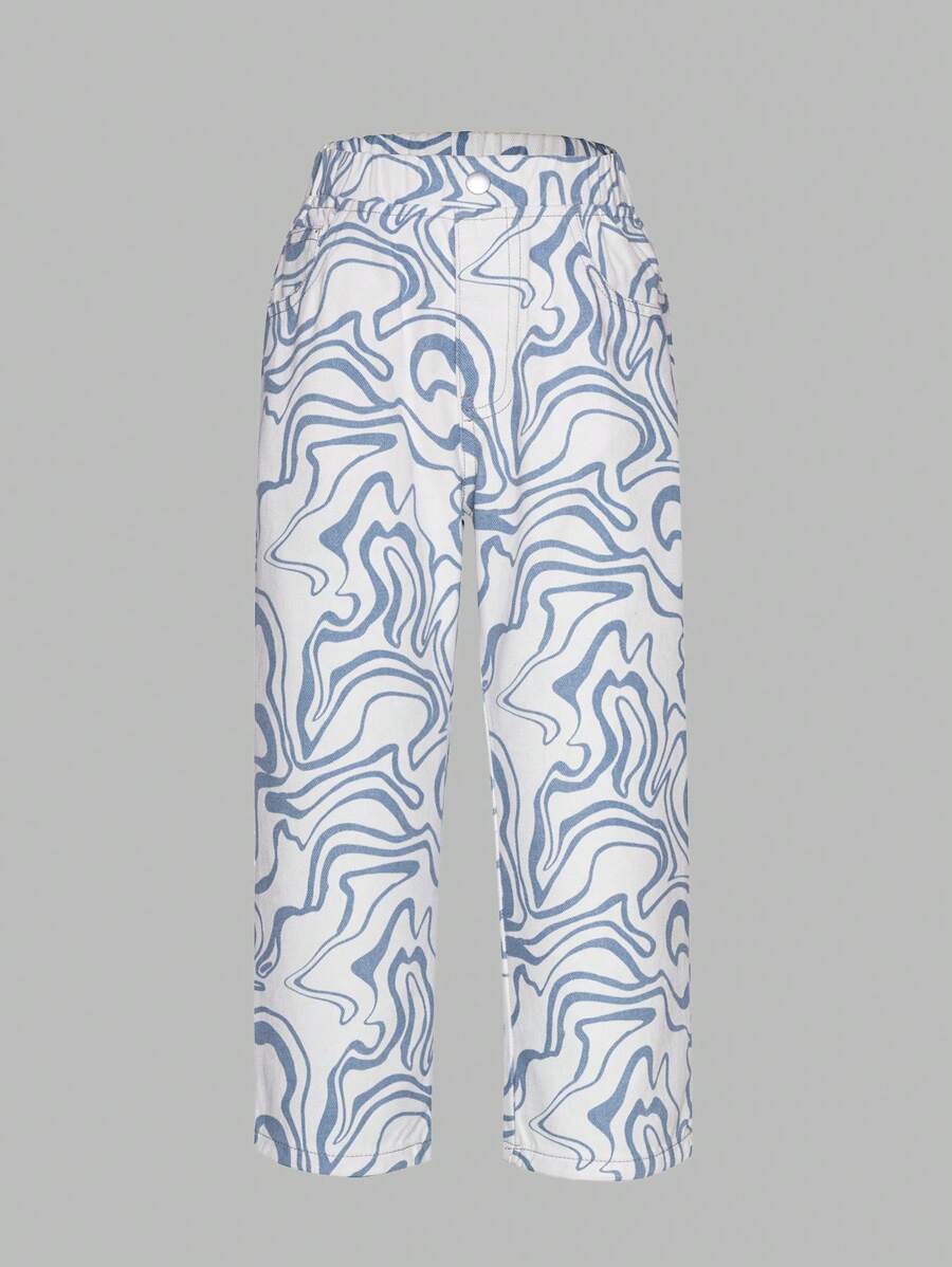 Girls' Loose Printed Jeans For Toddler - Light Wash - View 1