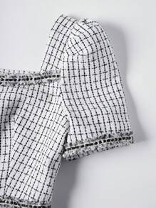 Sweetra 泡泡袖羊毛連衣裙 - 黑與白 - 查看 7