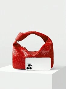 MOTF PREMIUM 女士通勤風格簡約時尚壓紋拉鍊手提包 - 紅色 - 查看 4