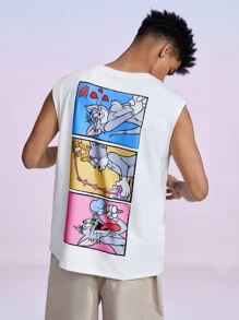 TOM & JERRY X SHEIN Men's Cartoon Letter Print Tank Top - White - View 8