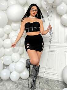 SHEIN ICON Plus Size Low Rise Rhinestone Heart & Circle Decorated A-Line Skirt