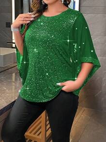 Allurite Plus Pearls Beaded Trumpet Sleeve Tee - Green - View 4