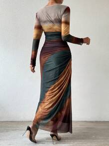 Allurite Tie-Dye Long Sleeve Dress Maxi Women Outfit