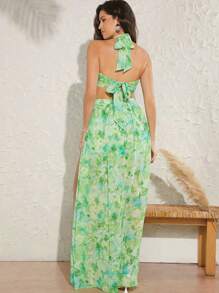 SHEIN Unity Summer Sexy Floral All Over Print Halter Neck Romper - Multicolor - View 3