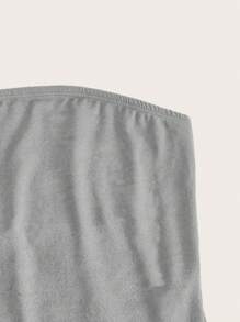 SHEIN EZwear Atasan Wanita Rib-Knit Plain Casual - Light Grey - View 4