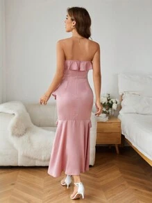 GENKIRA Ruffle Trimmed Strapless Dress - Dusty Pink - View 2