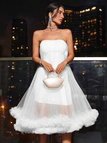 RueChic Của phụ nữ Lớp phủ lưới Quây Đầm - trắng - Xem 3