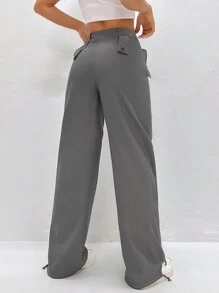 SHEIN EZwear Pantalones De Pierna Recta De Color Sólido Para Mujer