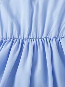 SHEIN Vestido De Manga Abullonada Y Detalles Con Cuentas Para Niñas Jóvenes - Azul - Ver 6