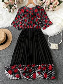 SHEIN Clasi 大尺寸圓點印花裹領連身裙 - 彩色 - 查看 2